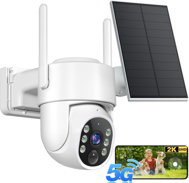 Gianteye 2K Security Cameras Wireless Outdoor, 5G WiFi Cameras for Home Security, 360° PTZ Solar/Battery Powered Outside Cam, 2 Way Talk, Color Night Vision, AI Human Detection for Porch/Garage/Yard - Image 1